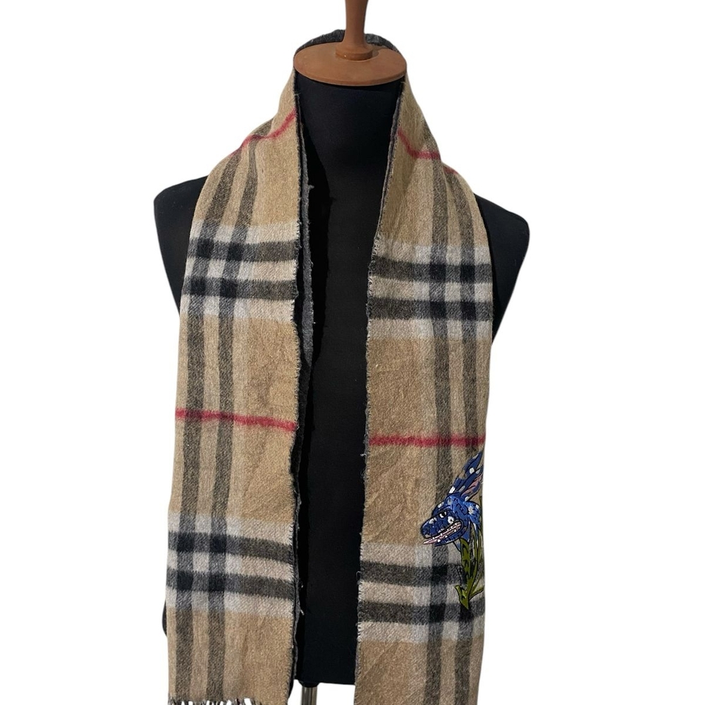 Burbblerry Plaid Scarf with Embroidered Detail